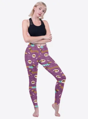 Regular Leggings (8-12 UK Size) - Purple Dachshunds