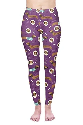 Regular Leggings (8-12 UK Size) - Purple Dachshunds