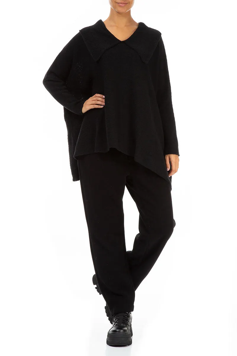 Relaxed Collar Black Wool Sweater