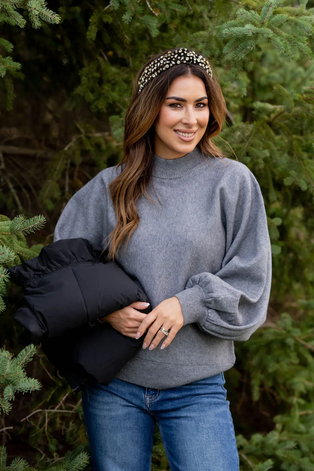 Relaxed Sleeve Mock Neck Sweater