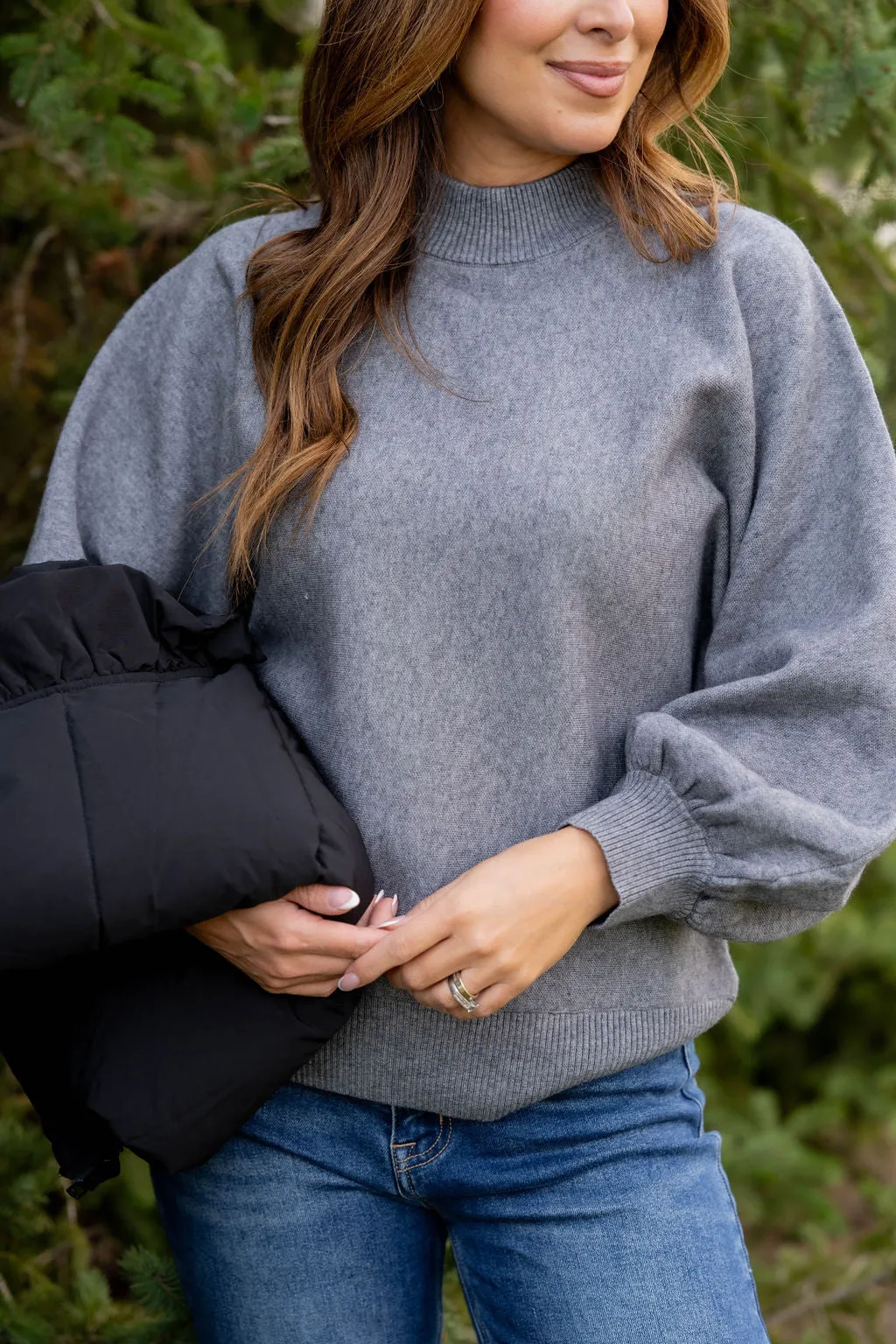 Relaxed Sleeve Mock Neck Sweater