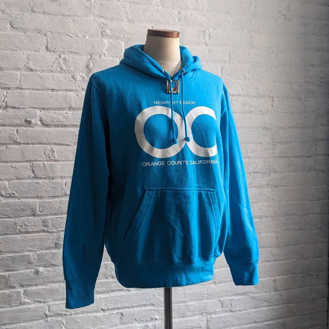 Retro OC Bright Baby Blue Hoodie Newport Beach California Surf Skater Sweater