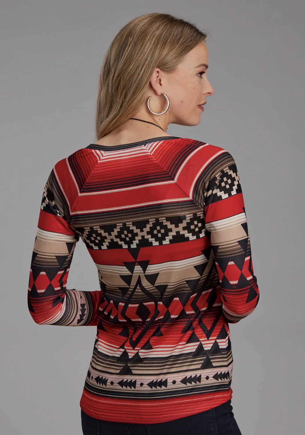 Roper Womens Aztec Sublimation Red/Black Polyester L/S Tunic