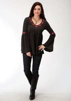 Roper Womens Black Poly/Cotton Geometric L/S Tunic