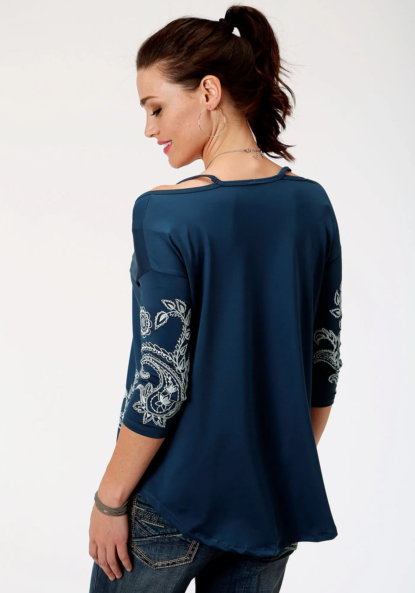 Roper Womens Blue Poly/Spandex Paisley Print L/S Tunic