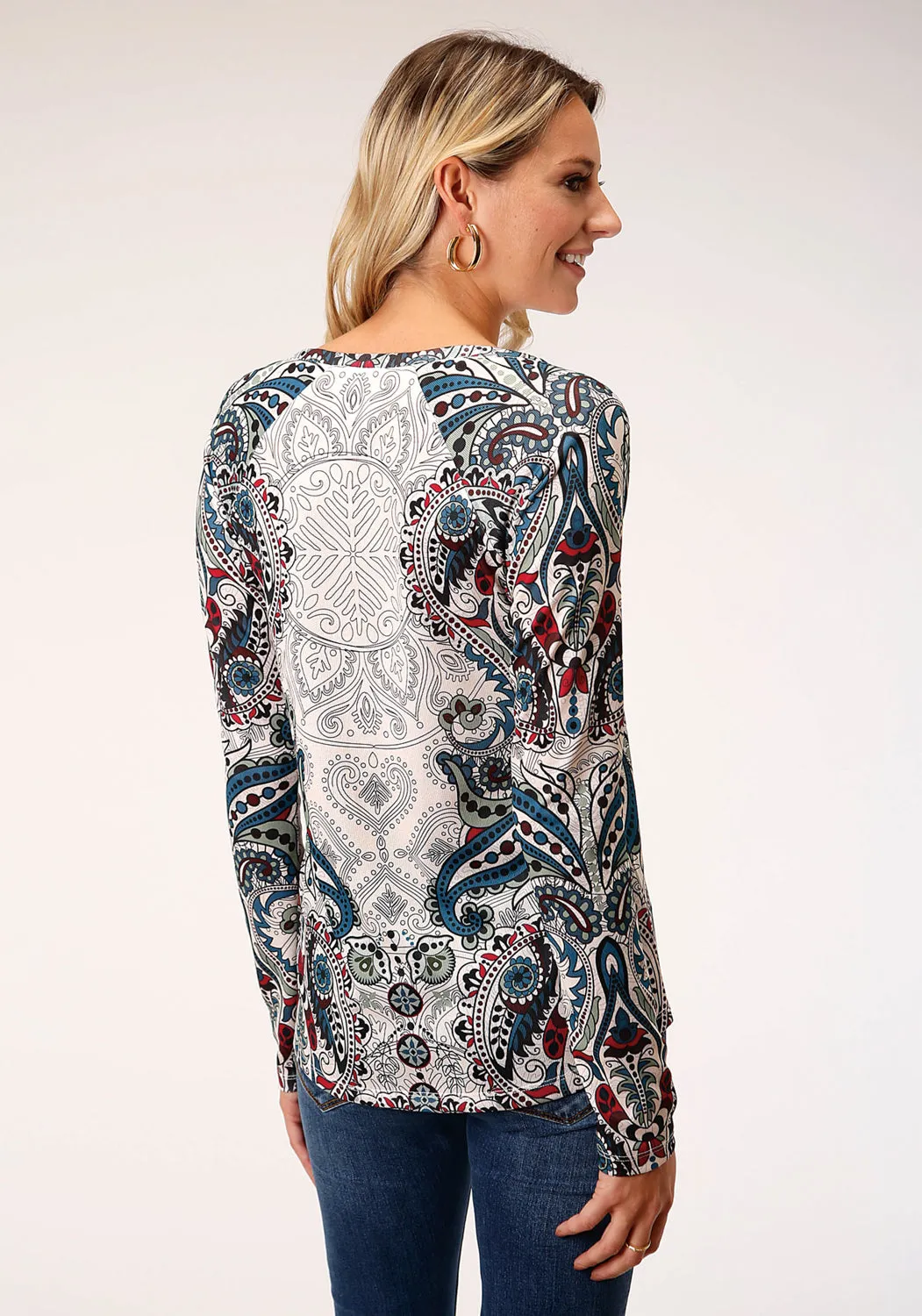 Roper Womens Green Multi Polyester Paisley Border L/S Tunic