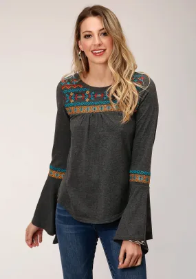 Roper Womens Heather Gray 100% Cotton Peasant Top L/S Tunic