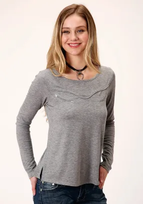 Roper Womens Heather Grey Poly/Rayon Western Yoke L/S Tunic