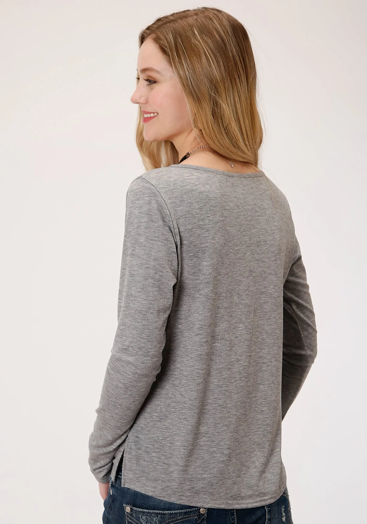 Roper Womens Heather Grey Poly/Rayon Western Yoke L/S Tunic