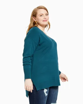 Rosie V-Neck Tunic Sweater | Teal