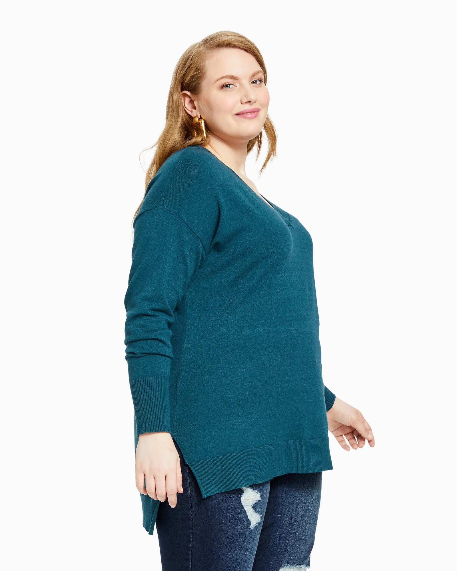 Rosie V-Neck Tunic Sweater | Teal