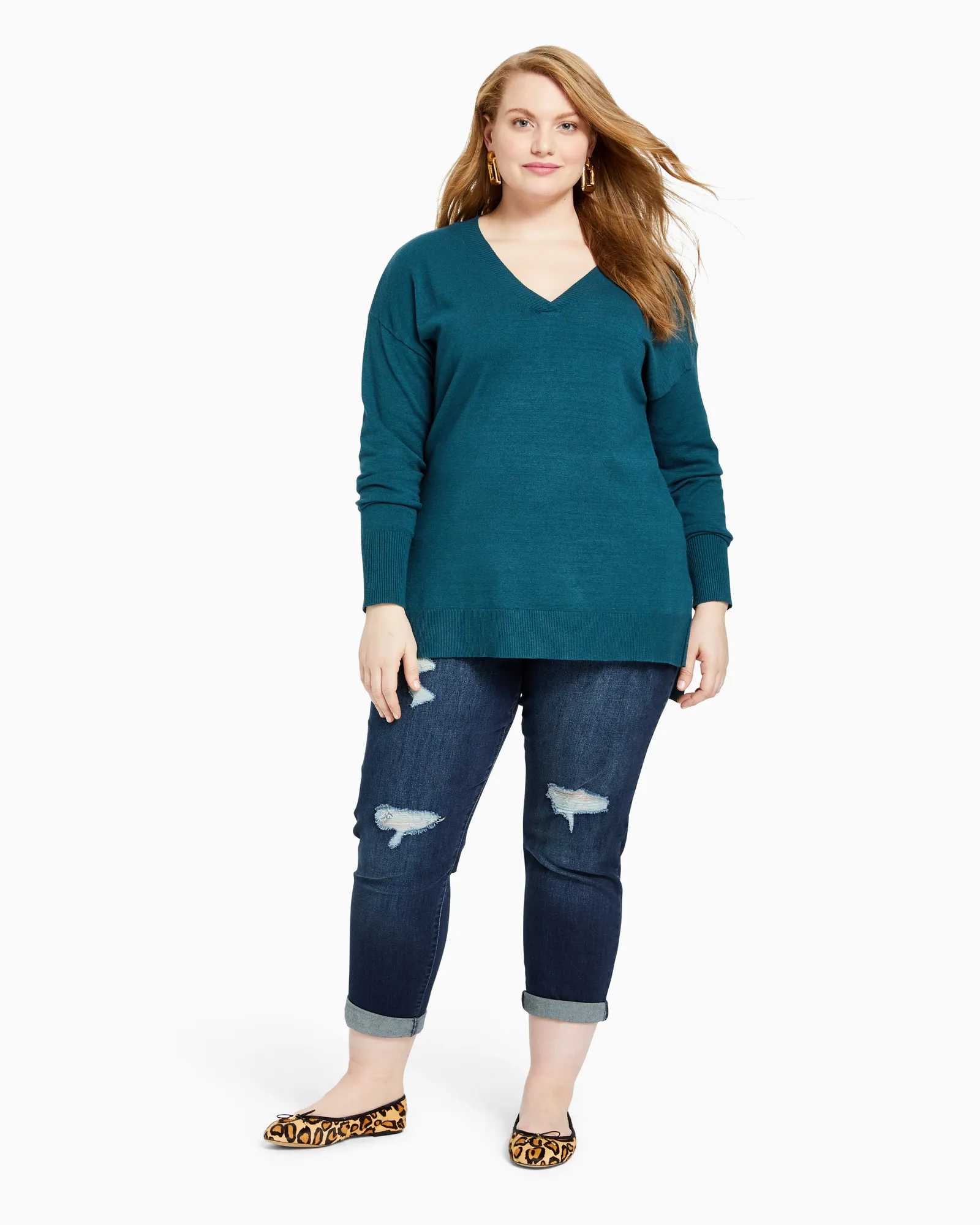 Rosie V-Neck Tunic Sweater | Teal