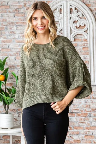 Round Neck Roll-Up Sweater