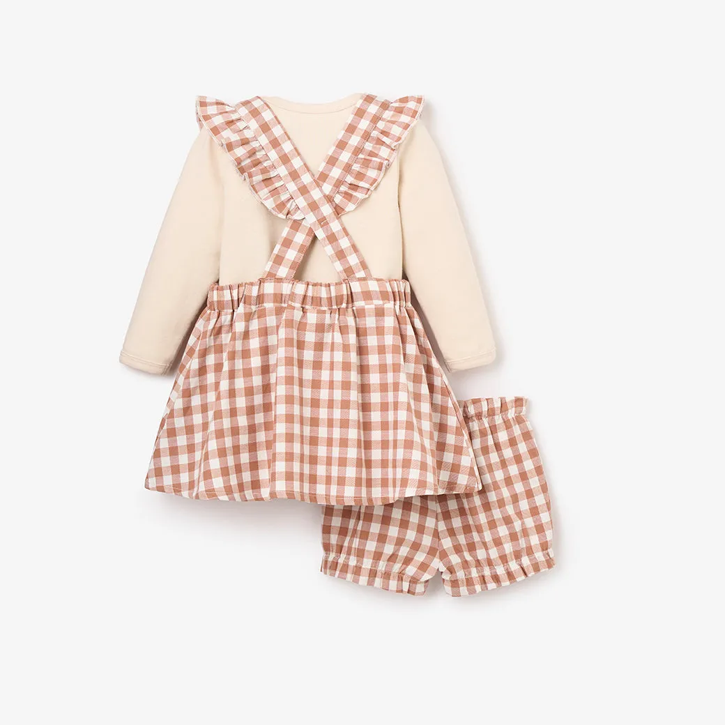 Rust Gingham Woven Pinafore Dress & Bodysuit