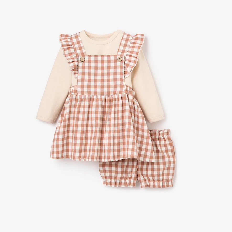 Rust Gingham Woven Pinafore Dress & Bodysuit