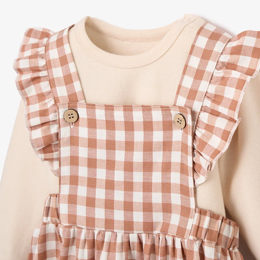 Rust Gingham Woven Pinafore Dress & Bodysuit