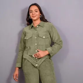 Sage Green Warm Cotton Corduroy Button-Down Shacket