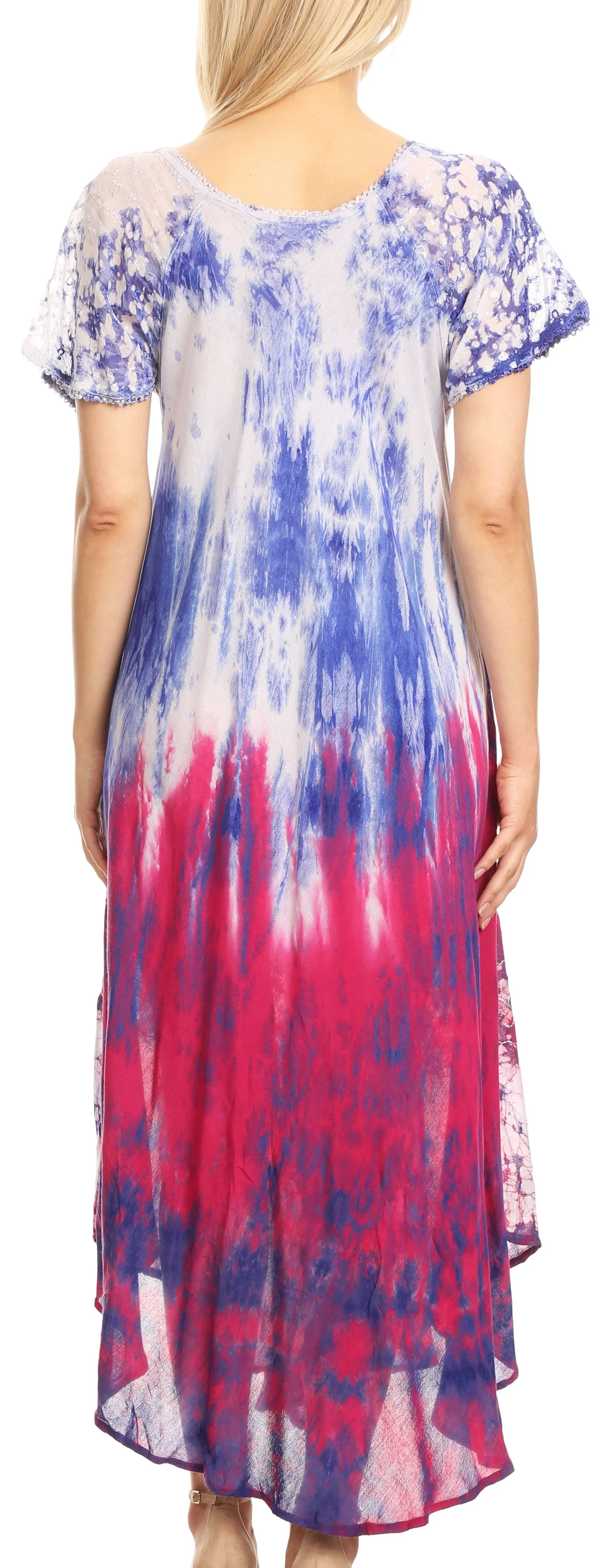 Sakkas Sofia Women's Flowy Summer Maxi Beach Dress Tie-dye w/Batik & Short Sleeves