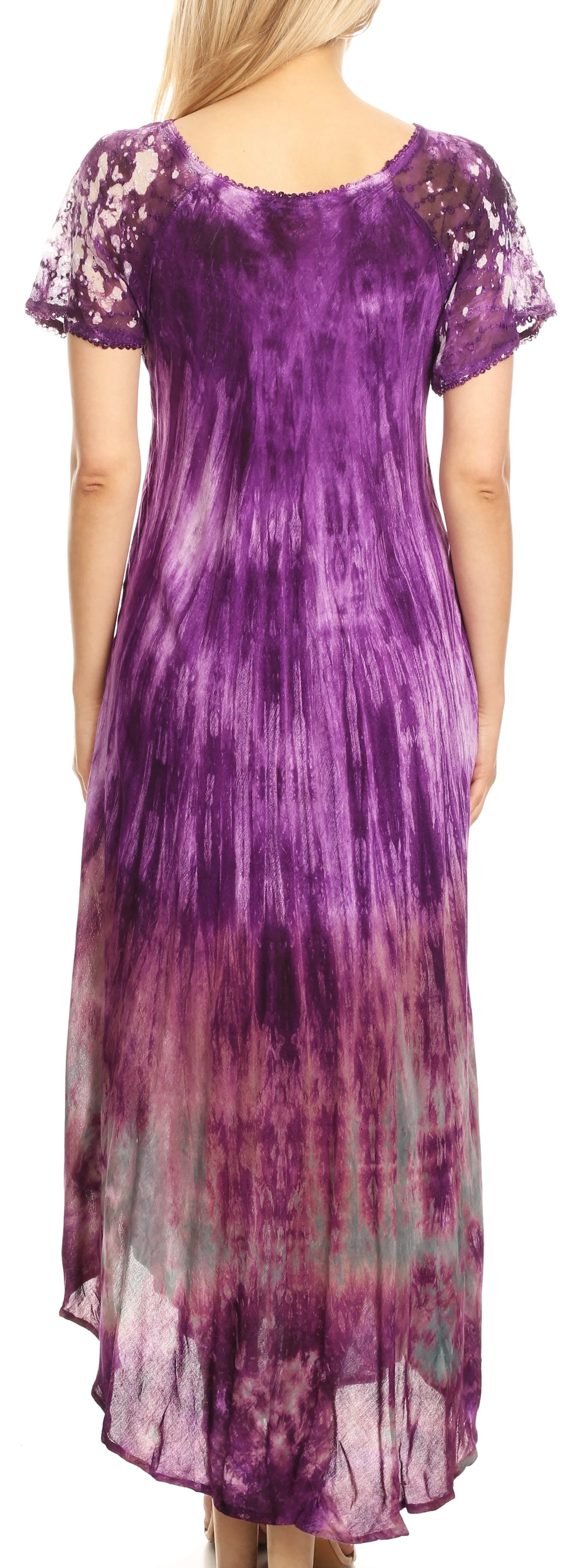 Sakkas Sofia Women's Flowy Summer Maxi Beach Dress Tie-dye w/Batik & Short Sleeves