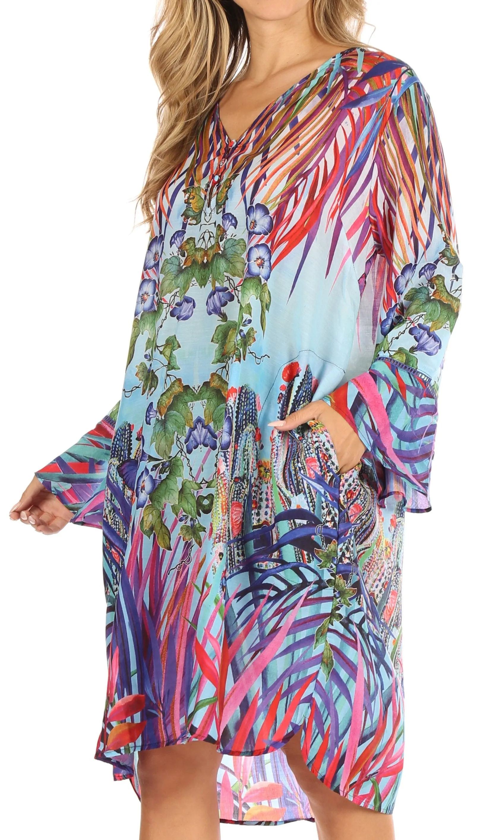 Sakkas Ximena Women's Floral Boho Cocktail Dress Tunic Cover-up V neck Summer