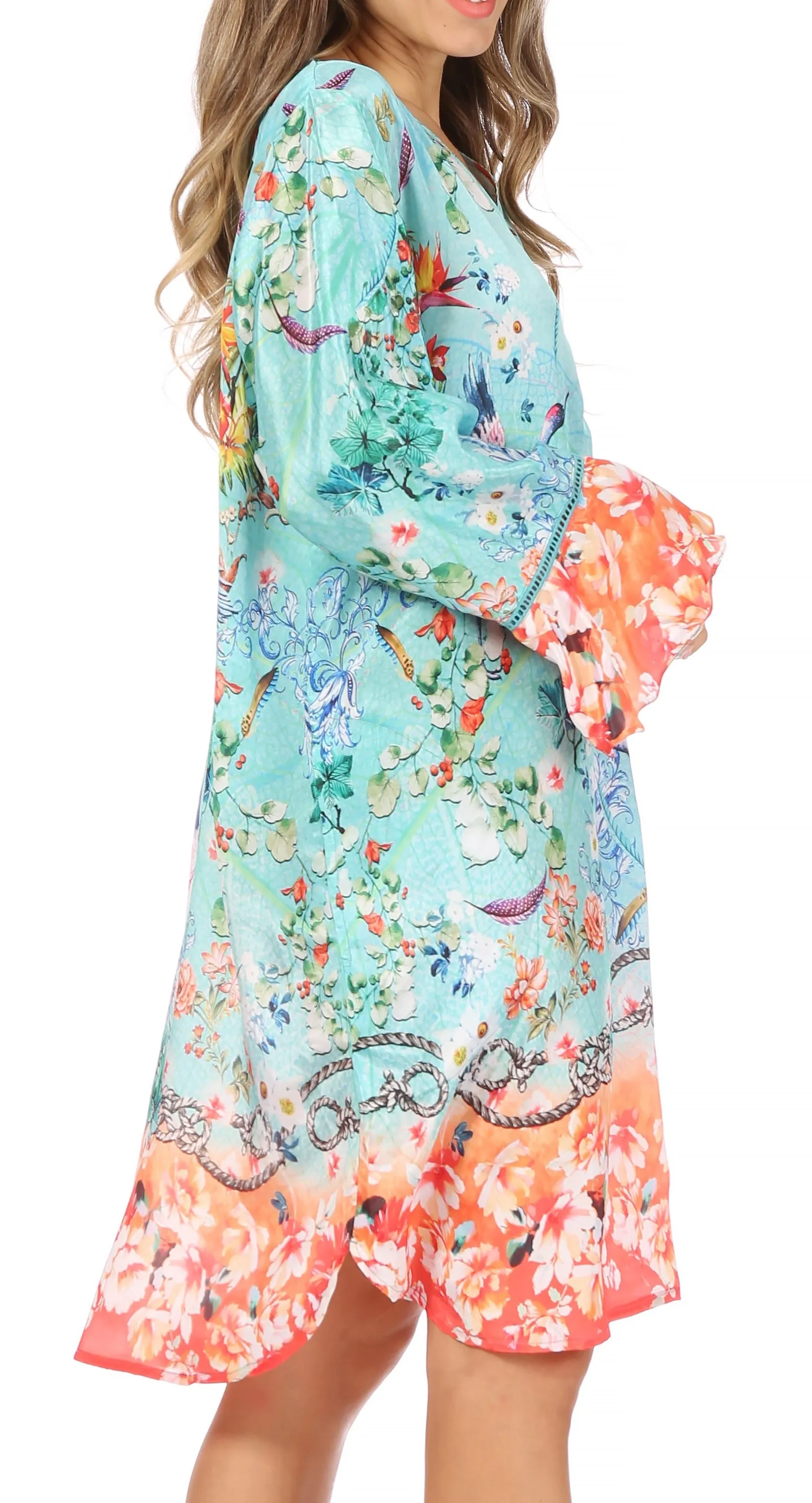 Sakkas Ximena Women's Floral Boho Cocktail Dress Tunic Cover-up V neck Summer