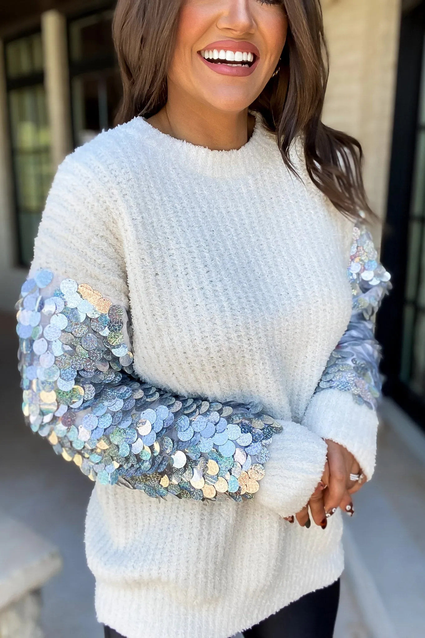 Sequin Sleeve Sweater Knit Tunic Top