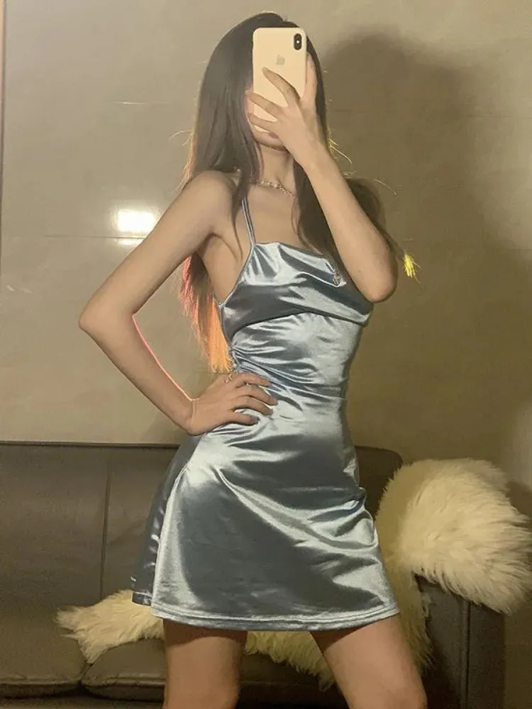 Sexy Club Night Slip Dress Y2k Bandage Party Evening Backless Bodycon Wrap Slim Mini Short Dresses Spaghetti Strap Outfit