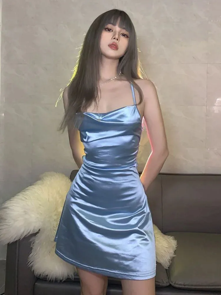 Sexy Club Night Slip Dress Y2k Bandage Party Evening Backless Bodycon Wrap Slim Mini Short Dresses Spaghetti Strap Outfit