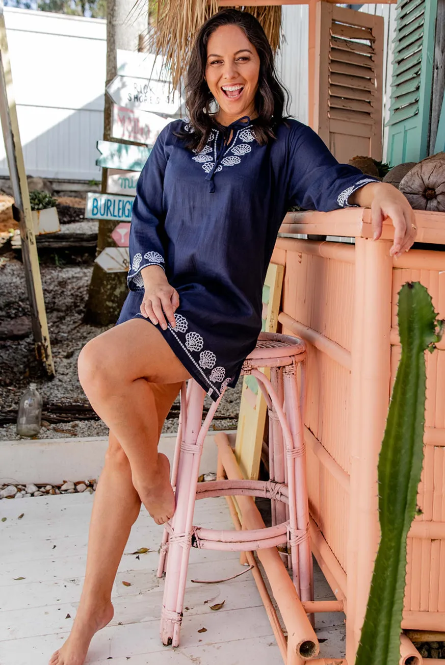 Shell Embroidered Cotton Beach Tunic