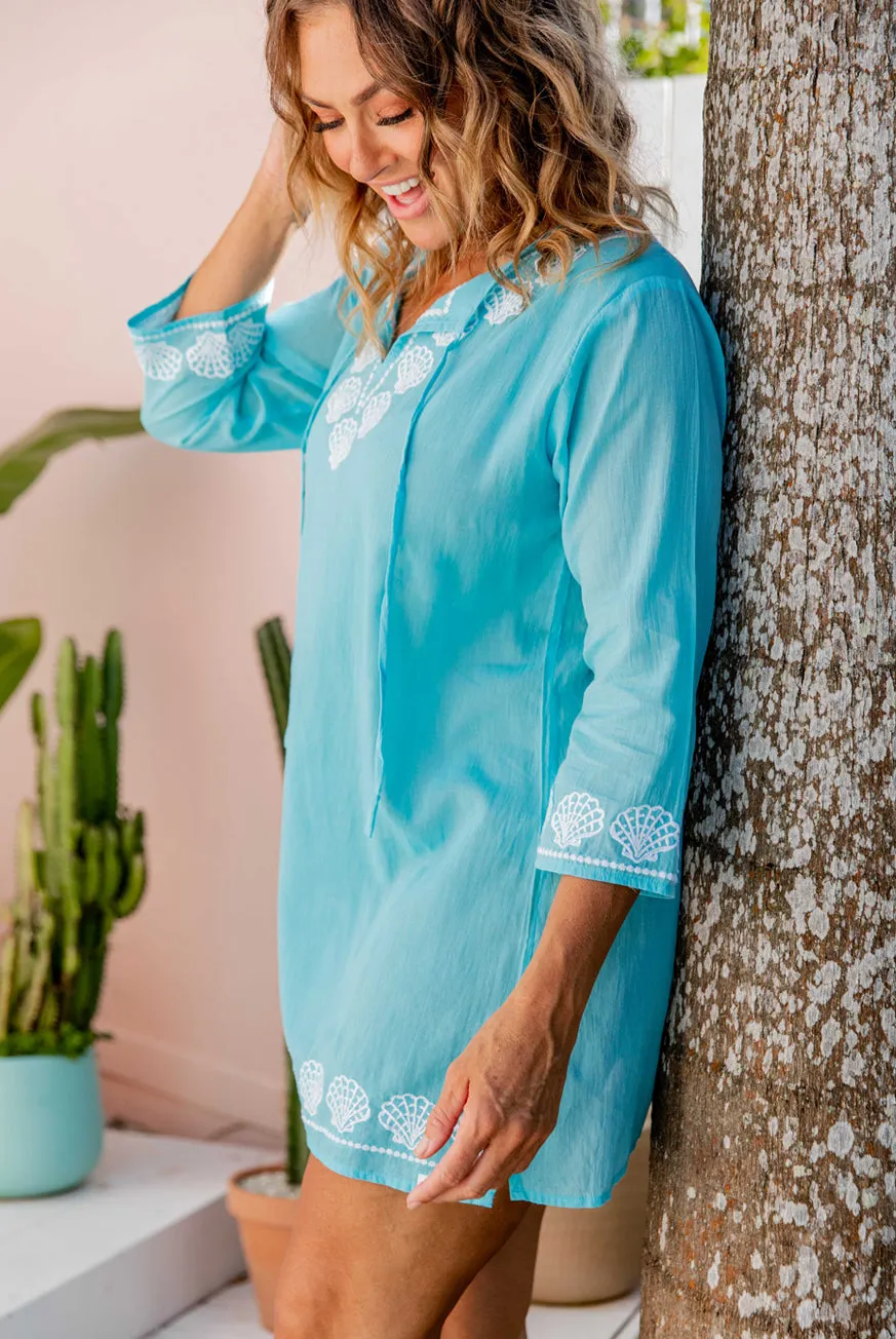 Shell Embroidered Cotton Beach Tunic