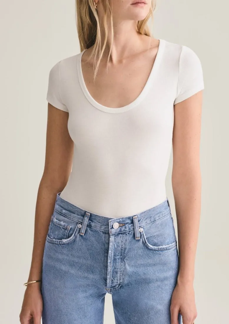 Short Sleeve Rib Bodysuit - White