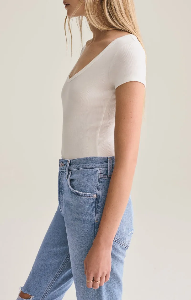 Short Sleeve Rib Bodysuit - White