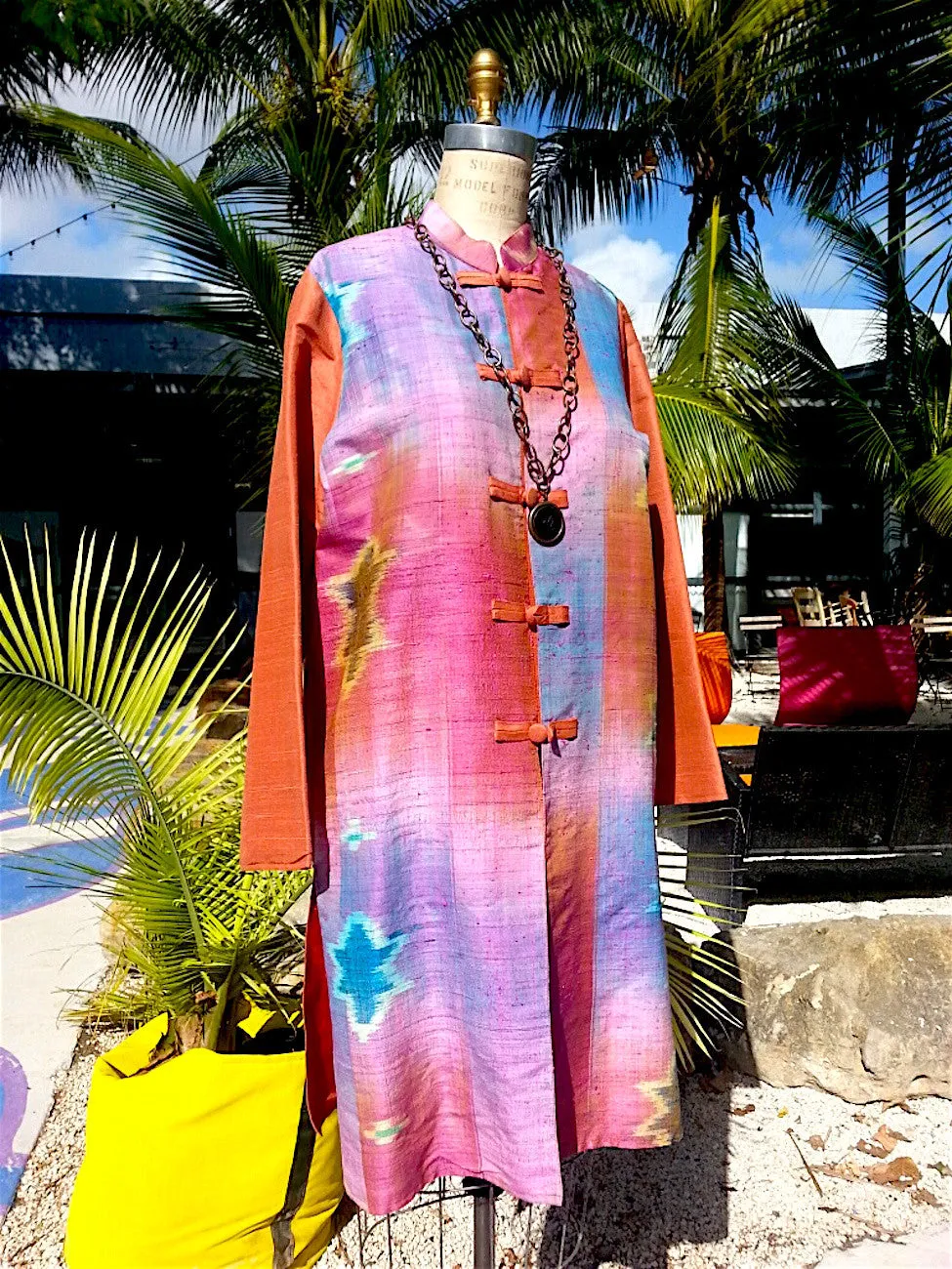 Silk Ikat Mandarin Tunic Coat