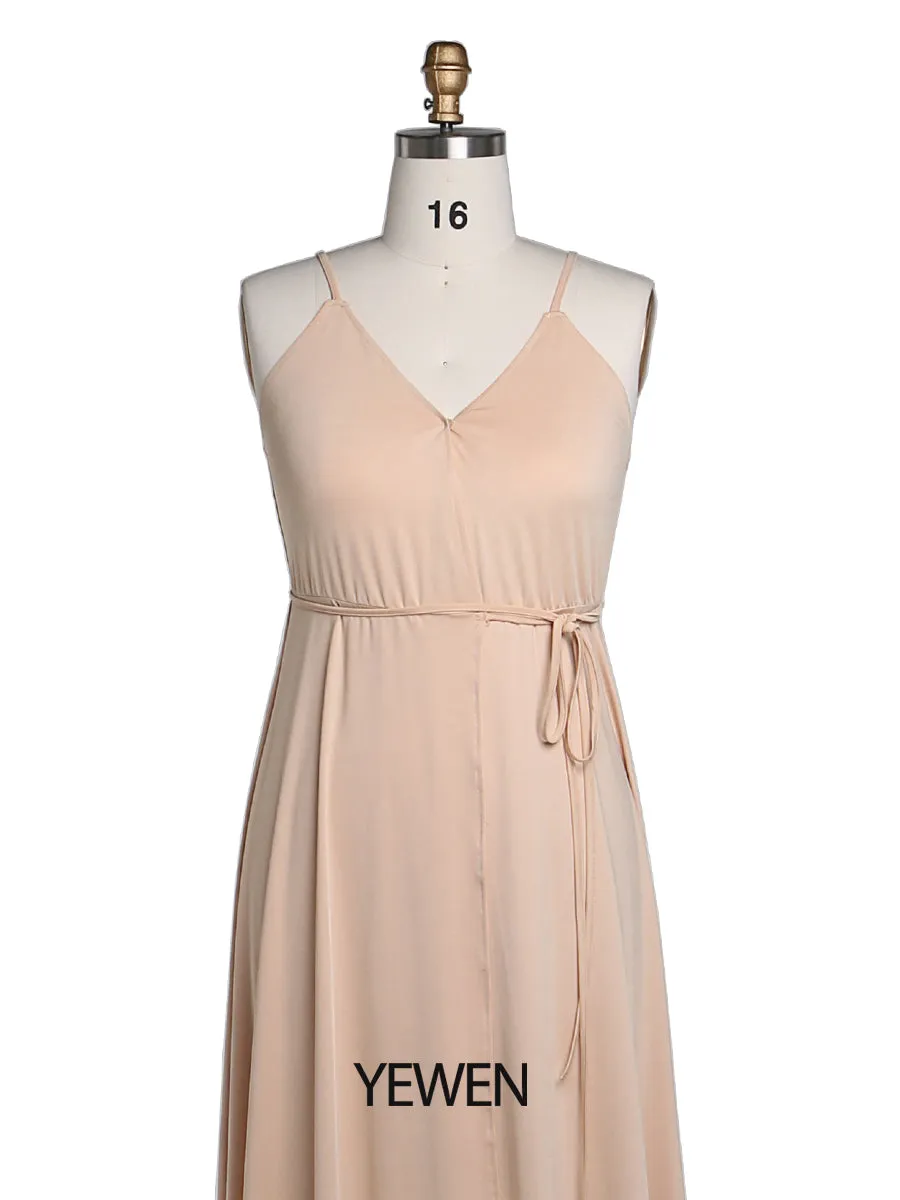 Simple V Neck Stretchy Fabric Slip Dress YEWEN