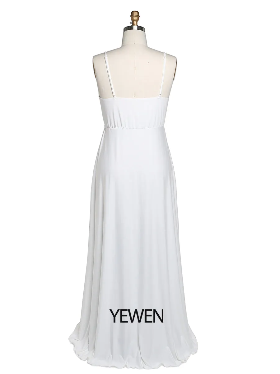 Simple V Neck Stretchy Fabric Slip Dress YEWEN