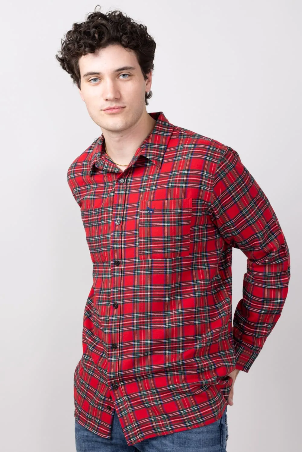 Simply Southern Plaid Button Up Shacket for Men in Red Plaid | PP-0224-MN-SHKT-PLD