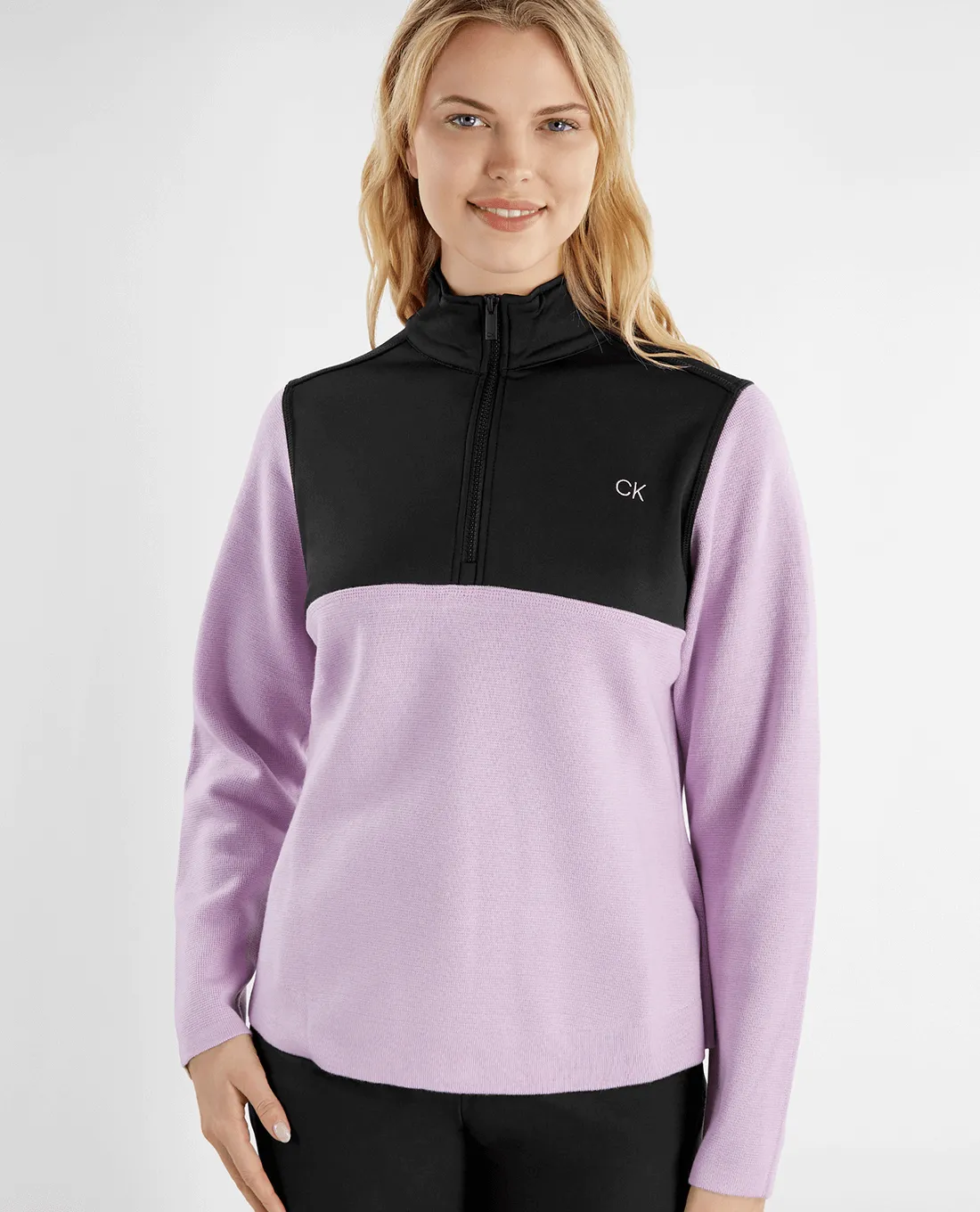 SIZE 10 - CALVIN KLEIN Cecily Hybrid Quarter Zip 844 Lilac Black