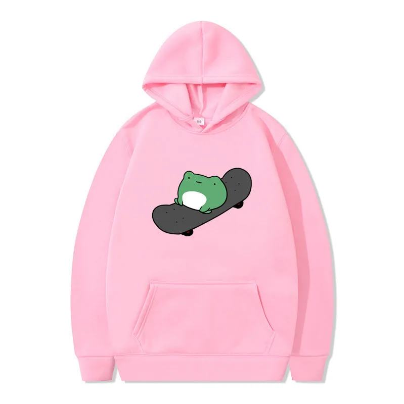 Skateboarding Frog Sweater for Women Men Hoodie for Teens Couple's Clothes