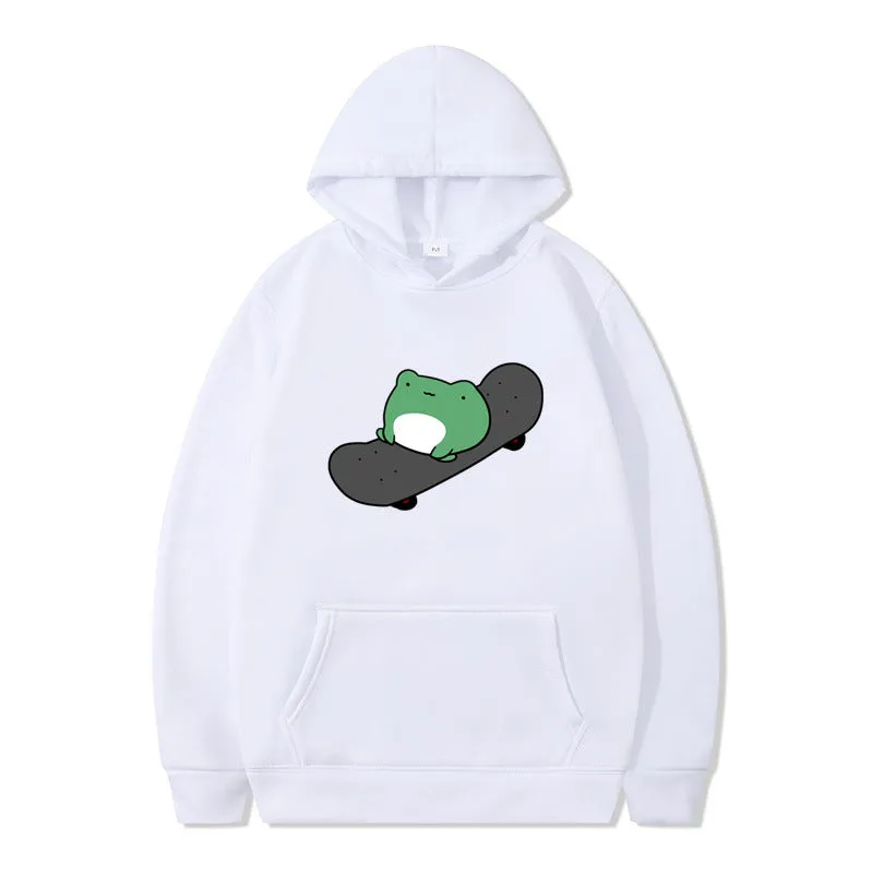 Skateboarding Frog Sweater for Women Men Hoodie for Teens Couple's Clothes