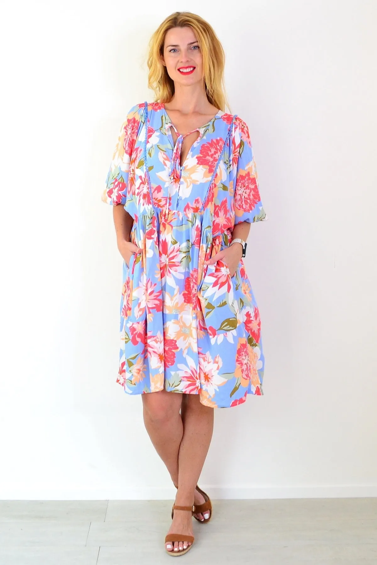 Sky Blue Tropical Garden Dress Tunic