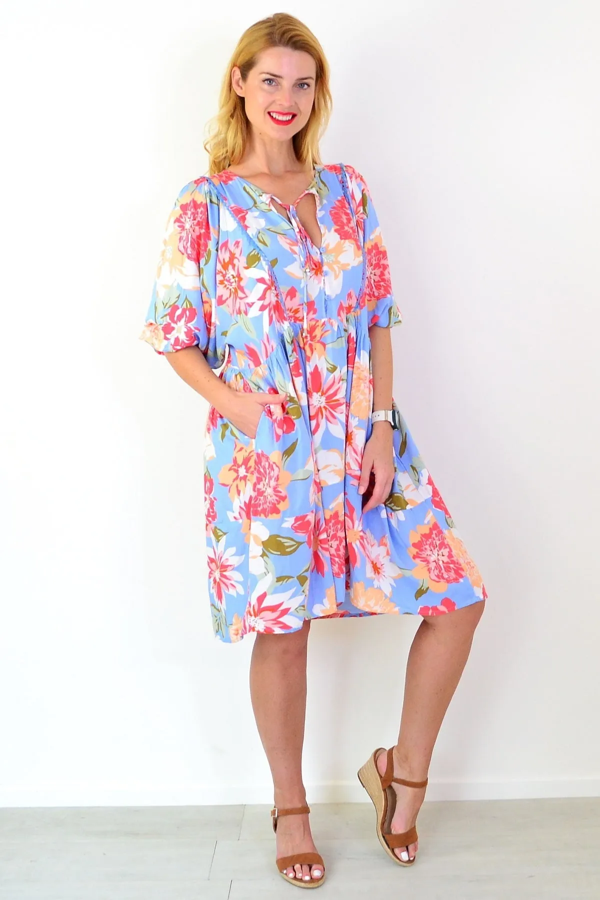 Sky Blue Tropical Garden Dress Tunic