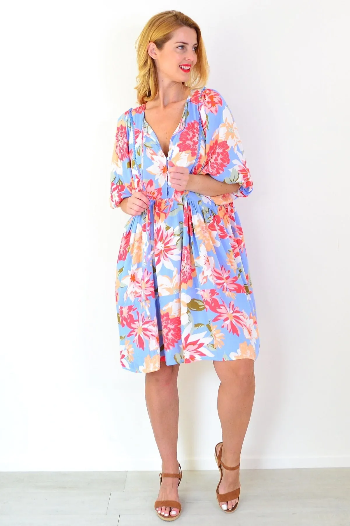 Sky Blue Tropical Garden Dress Tunic