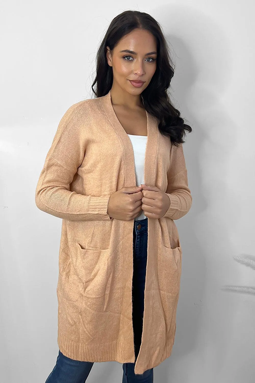 Slip Pockets To Side Open Front Batwing Cardigan