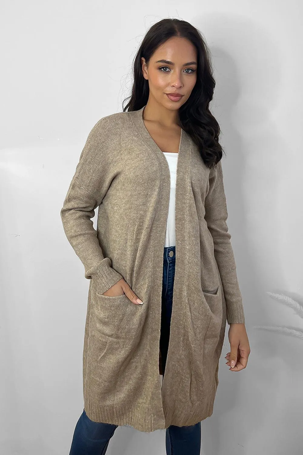 Slip Pockets To Side Open Front Batwing Cardigan