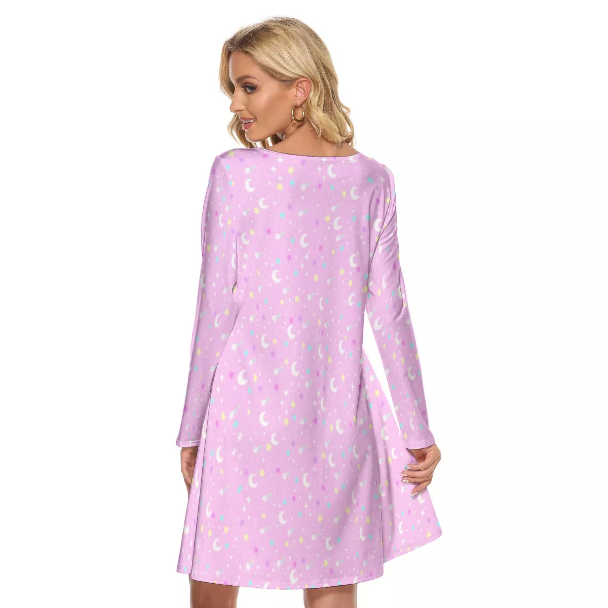 Starry Glitter Pink Crew Neck Dress