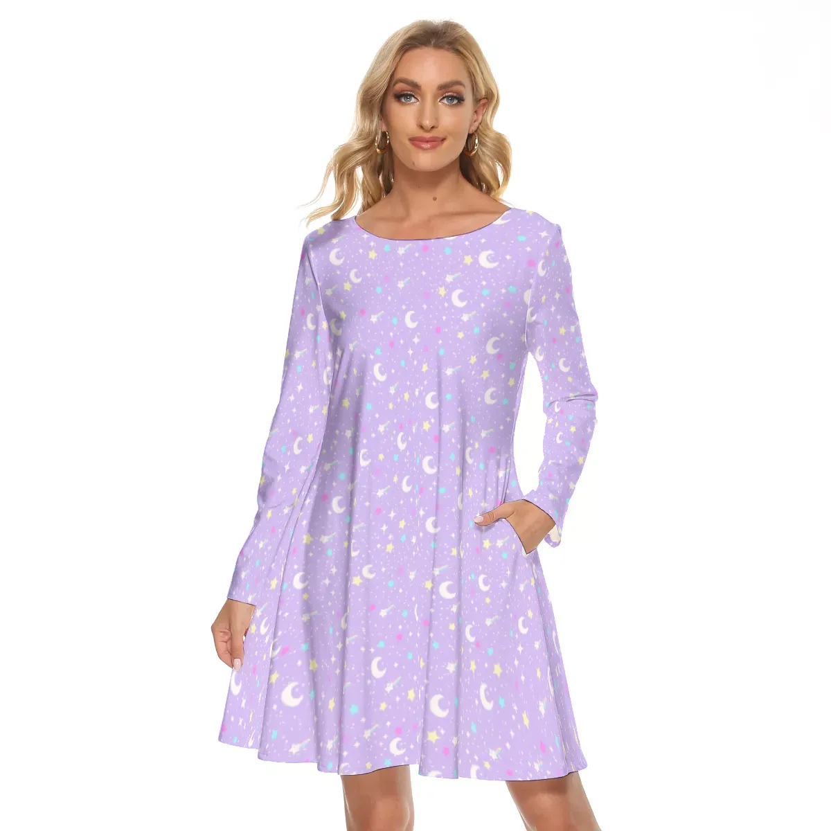 Starry Glitter Purple Crew Neck Dress