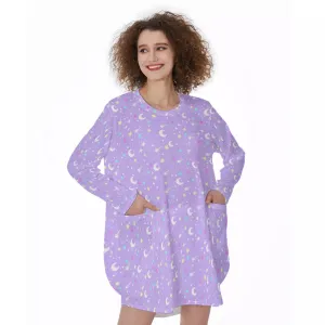 Starry Glitter Purple Long Sleeve Dress With Pockets