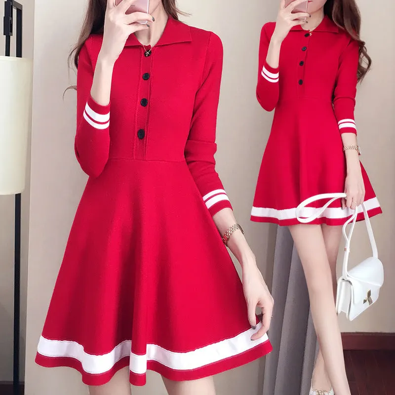 Striped Button-knit Sweater Dresses AD10463