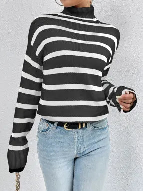 Striped Turtleneck Long Sleeve Sweater – Cozy and Stylish Knitwear for Fall & Winter