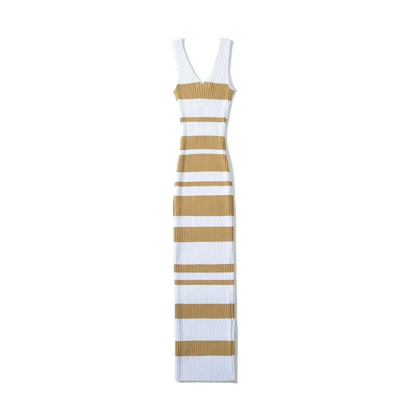 Striped V-neck Sleeveless Dress